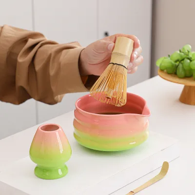 Mint-green Two-piece Dehua Japanese-style New Chinese Style Ceramic Matcha Bowl Spout Tea-whisking Set for Tea Ceremony