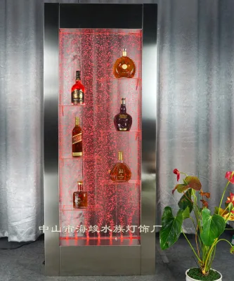 Stainless Steel Water Bubble Wine Cabinet Screen with Shelves  Change Color Led Light
