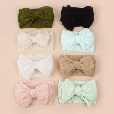 Hot Selling Soft Baby Double Layer Bow Wide Elastic Headband Big Bowknot  Nylon Baby Hair Accessories Knot Baby Mesh Hairband