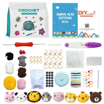 Easy to Learn Yarn Craft Crochet Starter Kit 8 Assortment Set Diy Crochet Needle Animals Kit for Beginners Adults and Kids
