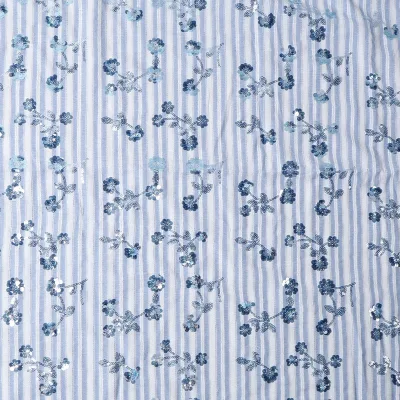 Custom Design Cotton Floral Sequin Embroidery Cotton Fabric Wholesale Embroidered for Garment Dress