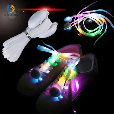 8mm Glow-in-the-Dark Luminous Glowing Laces Platube LED Glitter Light Flashing Effect Shoelaces for Sneakers Wholesale