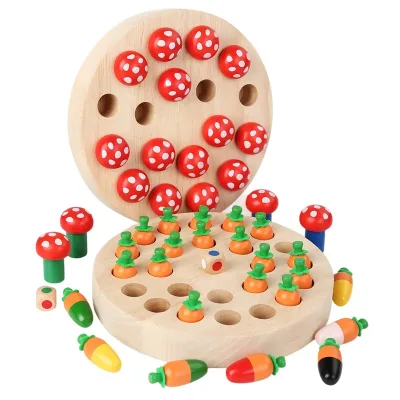 Funny Radish Mushroom Color Memory Chess Game Pull Radish Children Wooden Enlightenment Early Education Puzzle Toys Wooden Chess