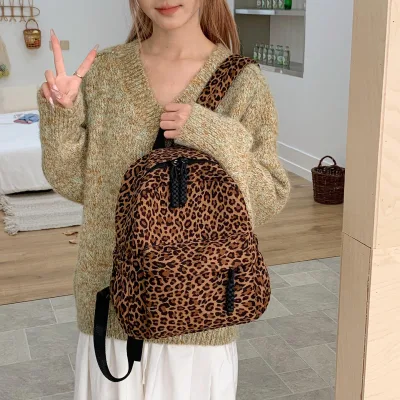New Trending Fashion Casual Sport Backpack Leopard Print Lightweight College School Student Mochila Travel Women Backpack