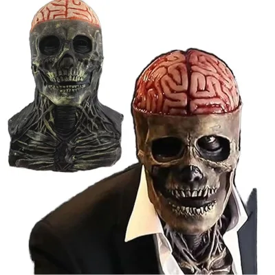Manufacturer's Funny Scary Latex Horror Brain-Burning Headgear Plush Halloween Skull Party Masks for Christmas Targeted Spotted