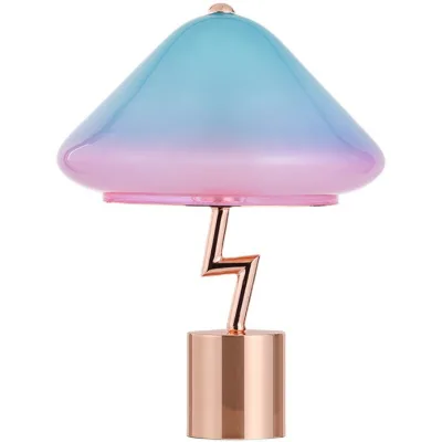 Colorful Gradient Mushroom Table Lamp with Unique Zigzag Stand Creative Ambient Light for Modern Decor