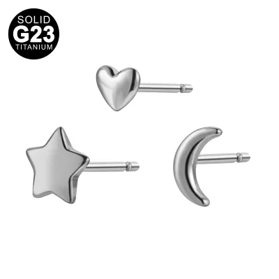 Astm F136 Titanium Earring Stud Moon Star Heart Helix Cartilage Ear Studs for Women Men
