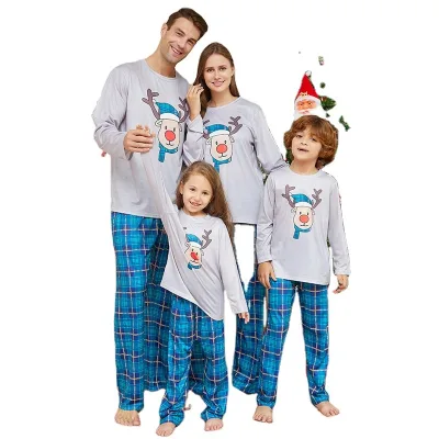 2023 New Long Sleeve Christmas Family Pajamas Cartoon Print Plus US Size Set