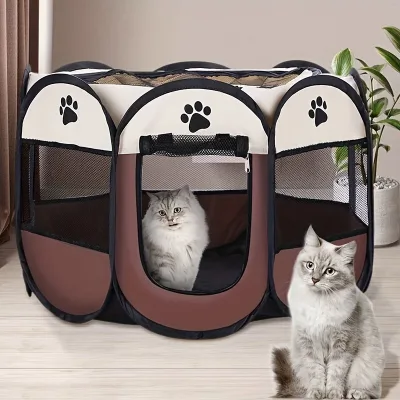 Wholesale Portable Foldable Iron Pet Playpen Cat Nest Tent Removable Cover Solid Cat Delivery Room Playpen for Cat Dog