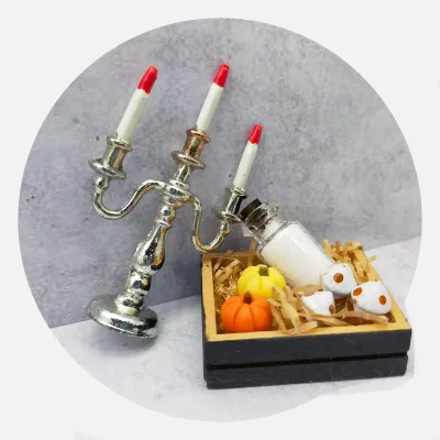 Miniature 1:12 Wooden Box DIY Candle Holder Pumpkin Glass Bottle Halloween Dollhouse PC Material Handmade Multiple Colors
