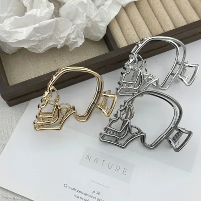 Modern Halloween Girl's Large Metal Hollow Shark Claw Clip Allignt Decorative Skull Clip for Girls