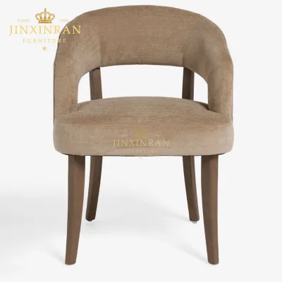 Modern Luxury Velvet Barrel Armchair with Curved Back and Wood Legs, Beige Upholstered Accent Club Lounge Chair for Living Room