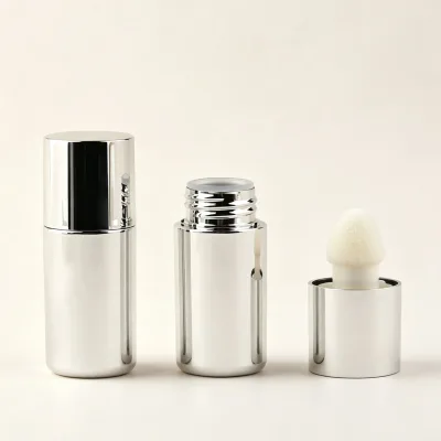 Round Silver Liquid Blush Tube Big Sponge Head Highlight Foundation Lip Gloss Packaging