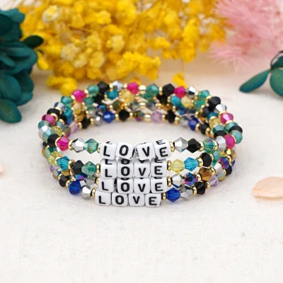 Boho Style Love Letter Multicolor Crystal Handmade Woman Bracelets Jewelry Decoration Good Quality for Wholesale