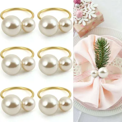 Wedding Event Casual Table Decorations Gold and Silver Metal Pearl Napkins Wedding Rings