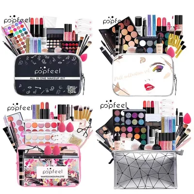 OEM POPFEEL All in One Makeup Kit(Eyeshadow, LiGloss,Lipstick,Brushes,Eyebrow,Concealer)Beauty Cosmetic Bag