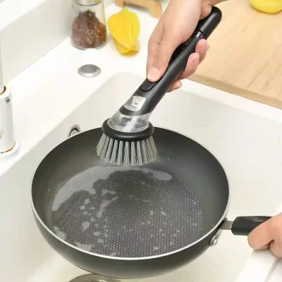 Automatic Dishwashing Detergent Dispenser Plastic Long Handle Cleaning Brush Lazy Pot Scrubber Non-Stick Hand Home Kitchen Use