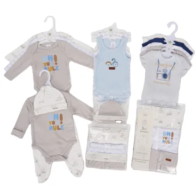 Cartoon Print 100% Cotton Unisex 3-Piece Breathable Clothing Sets for Infants and Toddlers Casual Summer Romper & Shorts