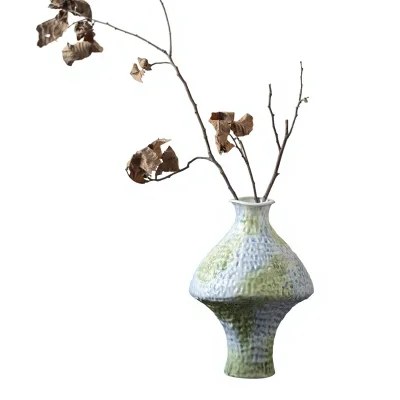 Jingdezhen Blue-and-green Ceramic Vase Saucer-shaped Minimalist Ornamenthand-painted Wabi-sabi Style Light-luxury Decor for