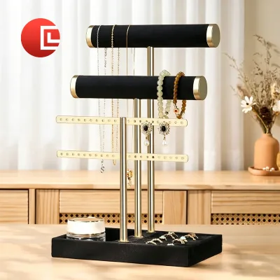 3-Tier Metal Iron Jewelry Display Stand, Premium Necklace Bracelet Earring Holder, Custom Wholesale Jewelry Showcase Rack