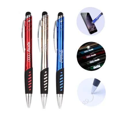 BIGOO Luxury 3-in-1 Plastic Ballpoint Pen LED Light Laser Logo Multi-Color Barrel Twist Style Promotional Office/School Use Gift