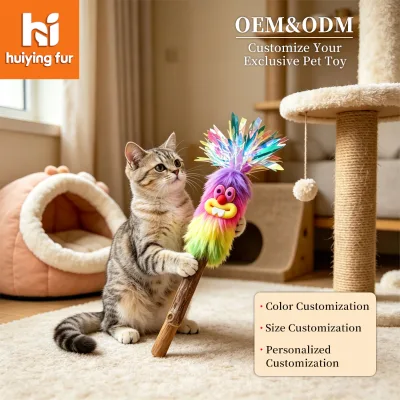 Interactive Cat Toy Feather Wand Plush Cat Teaser Toy Wooden Handle Kitten Toy Indoor Pet Toy Wholesale OEM ODM Supplier