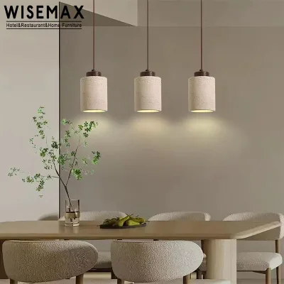 WISEMAX FURNITURE Wabi-sabi Style Living Room Stone Pendant Travertine Ceiling Lamp for Hotel Restaurant Office Villa Decor