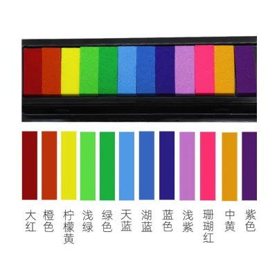 BESTLINE 12 Colors Rectangle Student Stamp Ink Pad Cartoon Multi Color Diy Finger Printing Ink Pad Rubber Stamp Inkpad