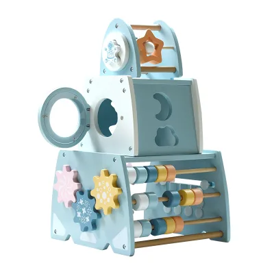 Montessori Intelligence Box Early Childhood Geometric Shape Matching Building Blocks Stacking Tower Wooden Rocket Toy for Kids