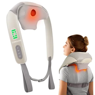 Latest New Neck and Shoulder Massage with 6 Nodes with Heating Hands Free Design Battery Type C cable Massager