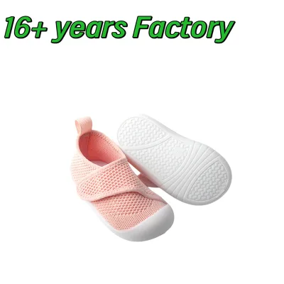 Pink Mesh Casual Shoes Comfortable Breathable Antislip Flexible Sole Hook and Loop Closure for Daily Play and Walking