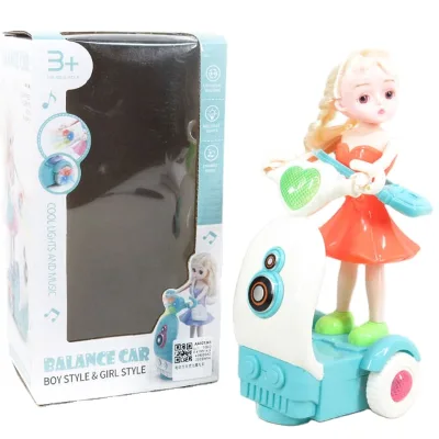 Best Selling Battery Operated Motorcycle Doll with Balance Car with Light and Music