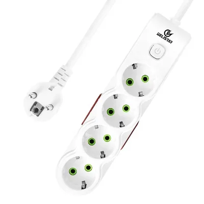 German Standard 4 Gang Extension Cords Power Strip with Switch 2M Copper Wire