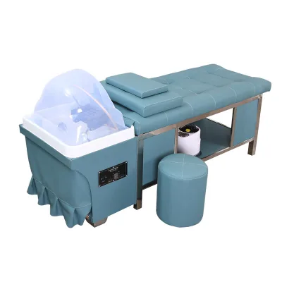 Hot Sale PU Leather Hair Washing Lay Down Table Headspa Shampoo Bed With Water Circulation and Steamer for Beauty Salo