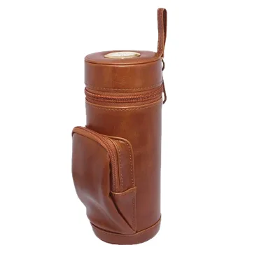 Hygrometer Built-in Lining With Cedar Wood Leather Golf Cigar Bag