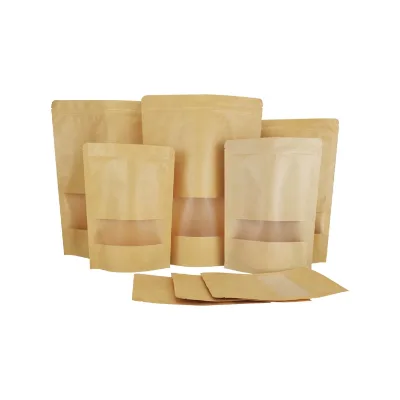 Self-sealing Vertical Zipper Food-grade Kraft Paper Bag for Coffee Beans Transparent Window Moisture Dust Proof Sanitation