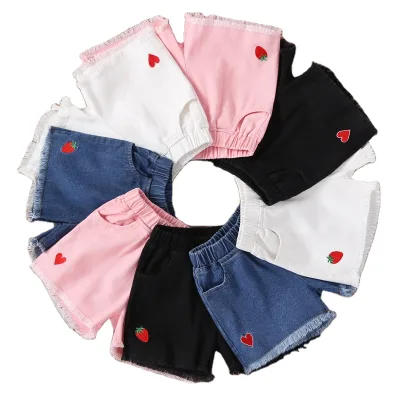 Wholesale Elastic Waist Baby Girls' Denim Shorts Summer Middle-aged Children's Beach Loose Girl Hot Pants