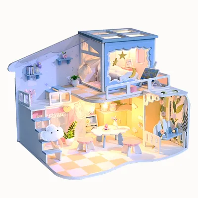 IIECREATE 3D Wooden Puzzle YU-2701Casa Blanca LED DIY Miniature House Kit DollHouse