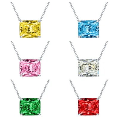 New Arrival Luxury S925 Sterling Silver 10x12mm Radiant Cut 8A Cubic Zirconia Iced Out Blue Pink Pendant Necklaces