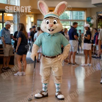 Shengye Plush Mascot Custom Golf Rabbit Character Costume Polo Shirt Shorts Club House Party Easter Adult Unisex