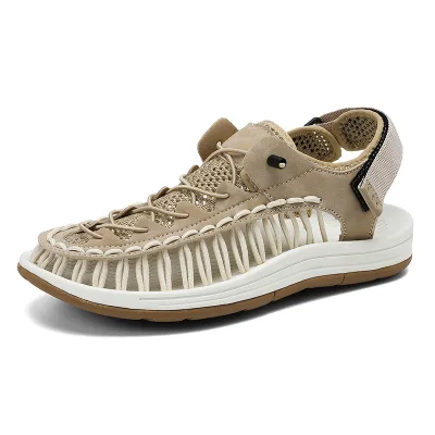 Open Woven Sport Sandal Sneaker with Quick Dry Mesh Cord Lacing+Hook Loop Cushioned Sole for All Day Comfort Stable Traction