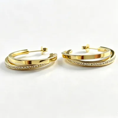 Fashionable Lady's Double-layer Pave diamond Oval-shaped Design Interlaced Stainless Steel Earrings - Factory Wholesale