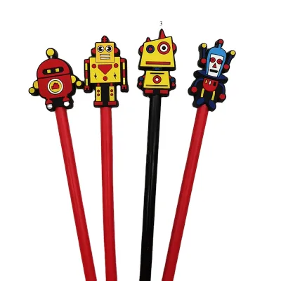 Eco Friendly robots pvc Pencil anime character pen custom Pencil topper cute cartoon stationery for kids