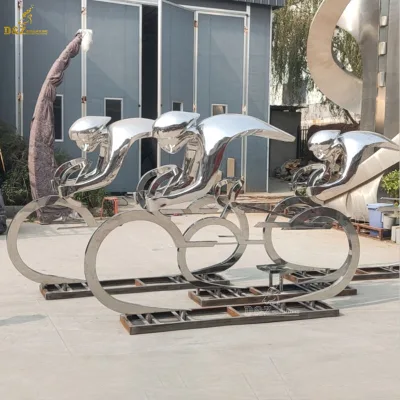 Abstract Sports Theme Bicycle Riding Stainless Steel Figure Statue for Gymnasium