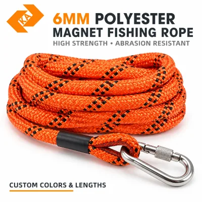 6mm OEM Polyester Knitted Magnet Fishing Rope-High Strength Wear Resisting for Outdoor Sports & Rescue Use