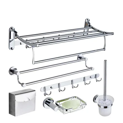 Aoniu Bathroom Stainless Steel Towel Rack Folding Bath Towel Rack Bathroom Wall Mounted Bathroom Shelf Storage Set