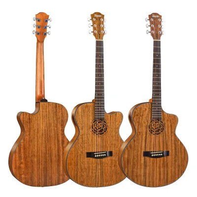 OEM Cheap High Quality Flower Carving Sound Hole 40 Inch Matte Paint Natural Color Cutaway Acoustic Guitar