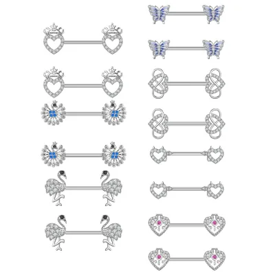 Cute Beautiful Clip on Nipple Rings With Diamond bar Bell