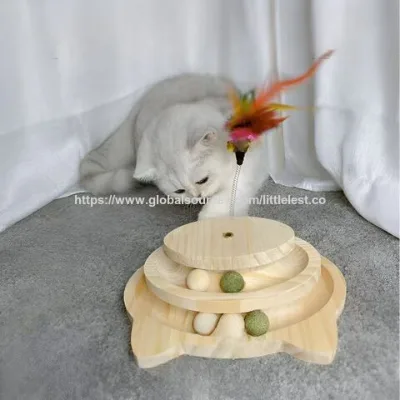 New Product Wooden Two-layer Rolling Ball Turntable Catnip Cat Toy