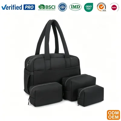 Large Capacity Durable Portable Lightweight Soft Folding Waterproof Duffle Bag with Zipper Thread Pattern Two Shoulder Straps